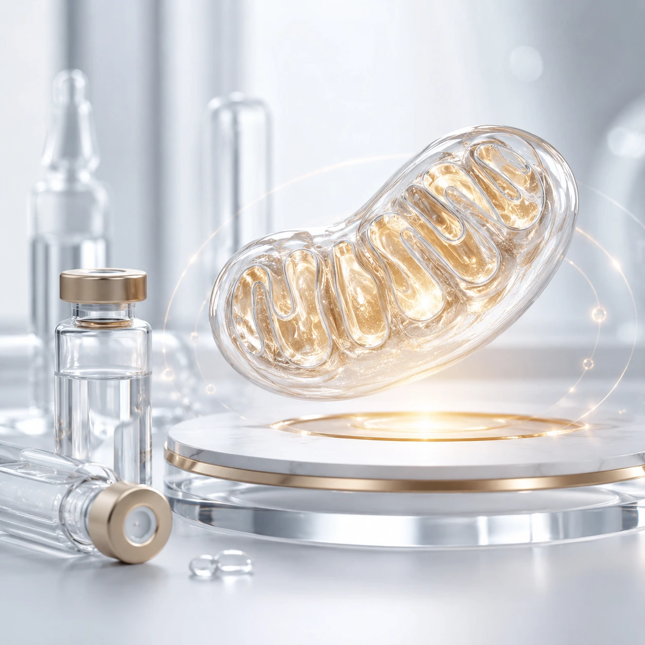 Scientist studying cellular energy, mitochondrial function, and metabolism in a modern biotechnology laboratory with advanced genetics research equipment.